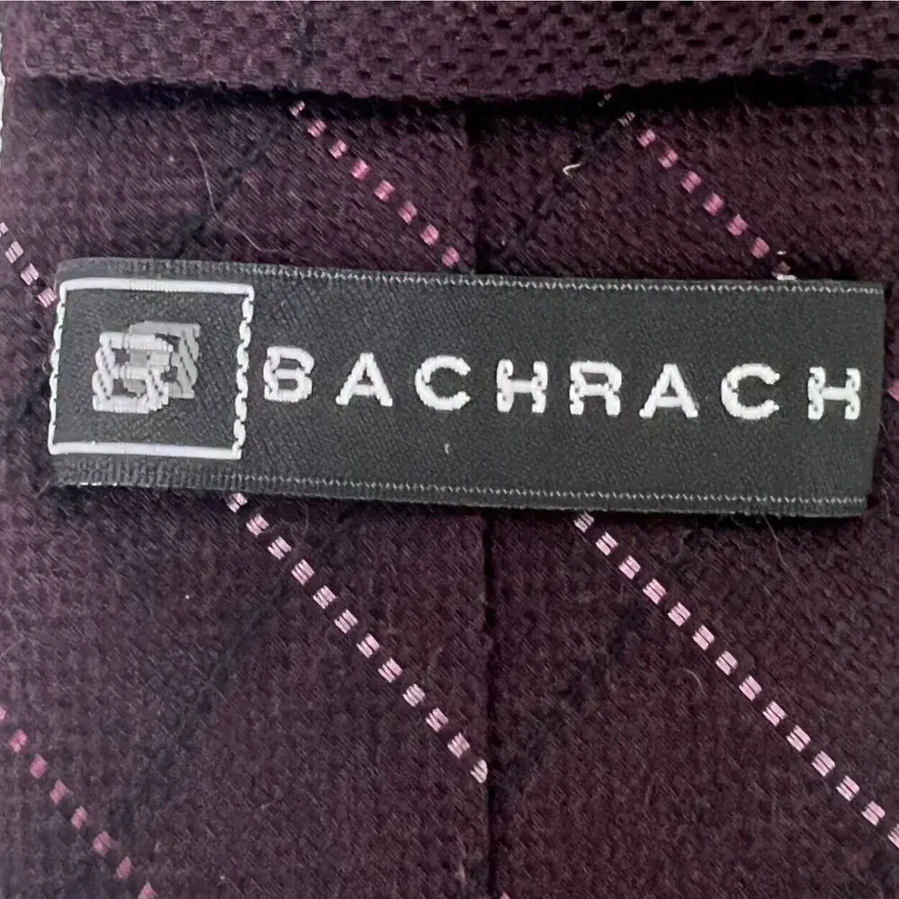 Bachrach Mens Silk Necktie Silk Blend Burgundy Diagonal Pinstripes